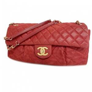 CHANEL Red Leather Shoulder Bag